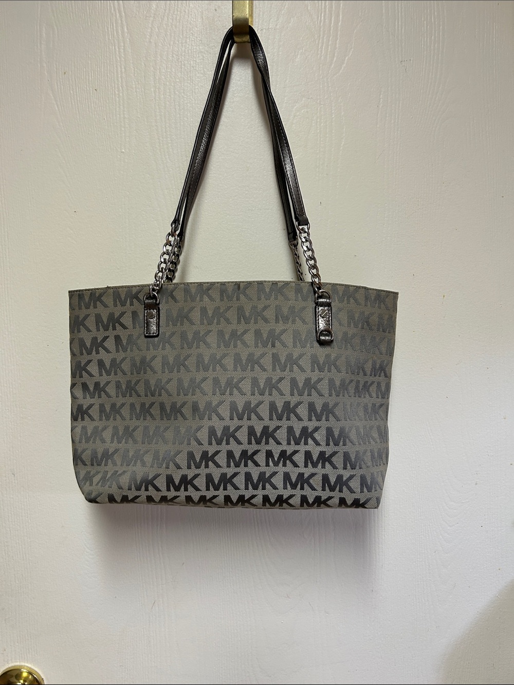 Michael Kors Gray MK Logo Chain-Accent Tote